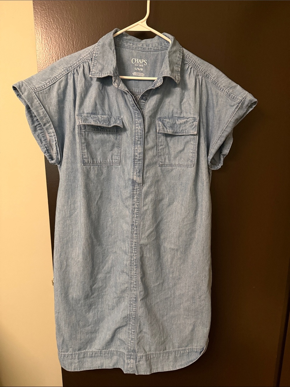 Chaps Light Blue Denim Button-Front Shirt Dress